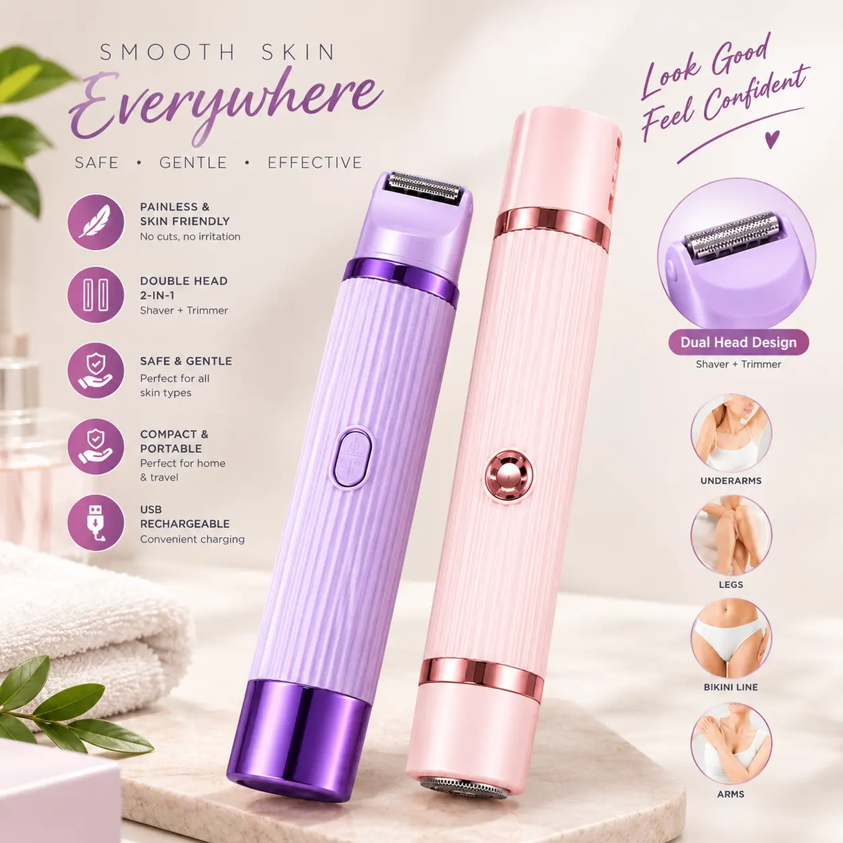 2-in-1 Electric Shaver & Trimmer for Women