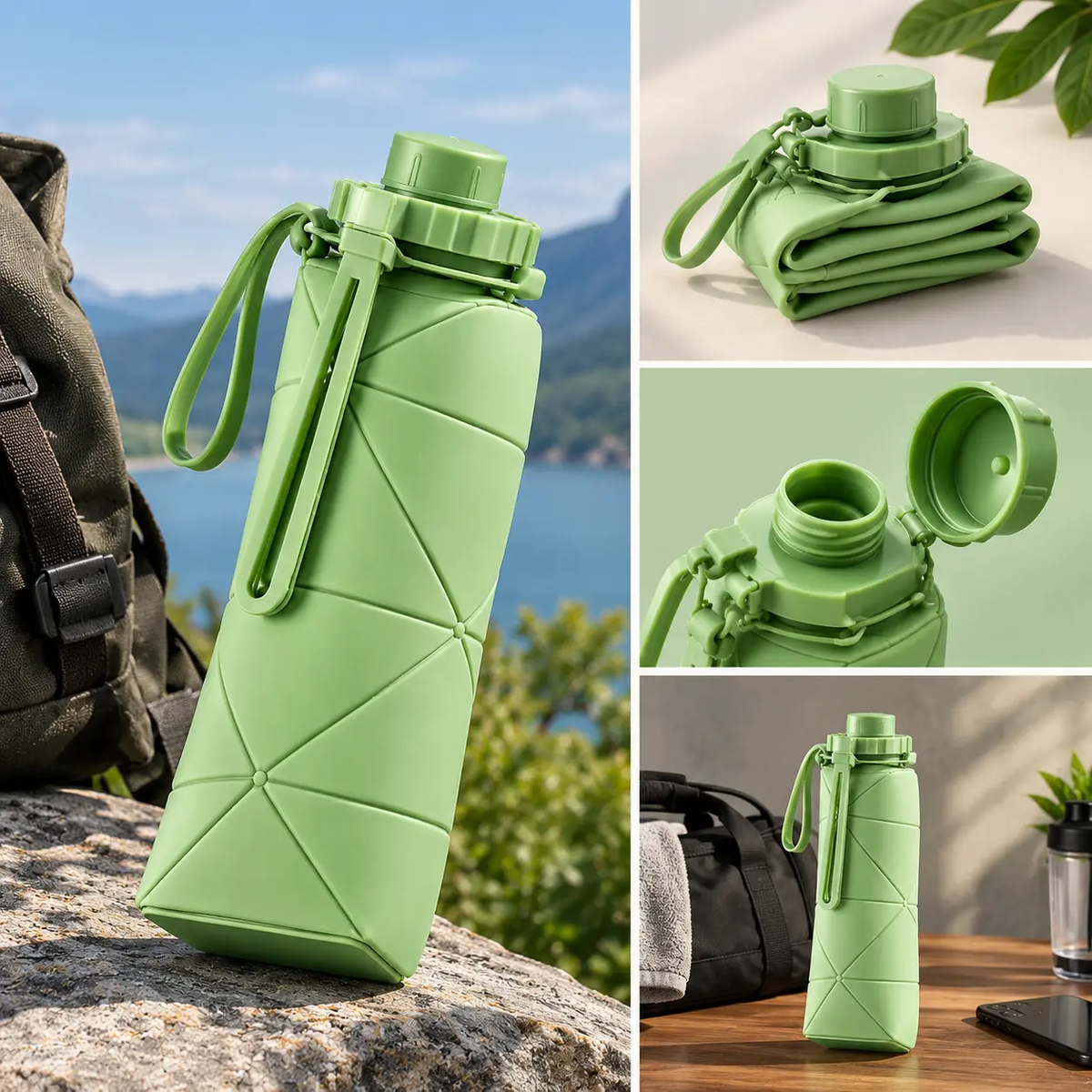 Foldable Silicone Water Bottle 600ML – Portable & Reusable Water Bottle